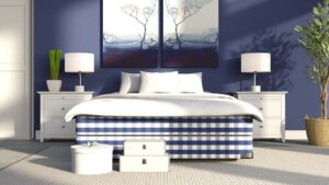 bed-plaid-pattern-bedside-table