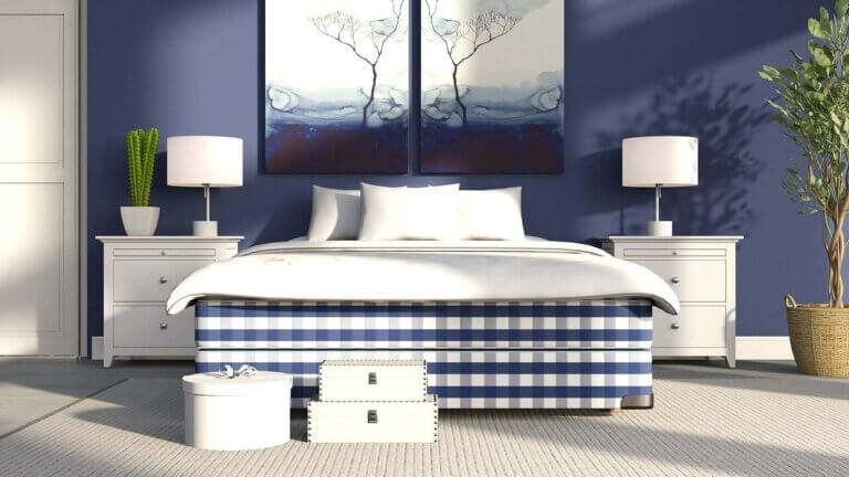bed-plaid-pattern-bedside-table